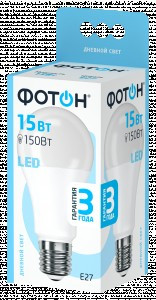 ФОТОН лампа св/д груша A60 E27 15W(1450lm) 4000K 4K без пульсации 120x60 3г арт.22629