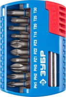 Набор ЗУБР Биты &quot;ЭКСПЕРТ&quot; с магнитным адаптером, Cr-Mo, PH1, PH2, PH3, PZ1, PZ2, PZ3, TORX 15,20,25,