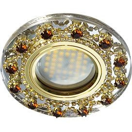Ecola DL1660 MR16 GU5.3 св-к  Стекло Круг янтарн. страз. золото зеркало/золото 28x93 FA16RNECB (10!)