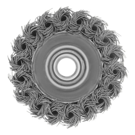Щетка для УШМ, 75 мм, "Чашка", крученая нержавеющая проволока 0.5 мм, М14 Denzel