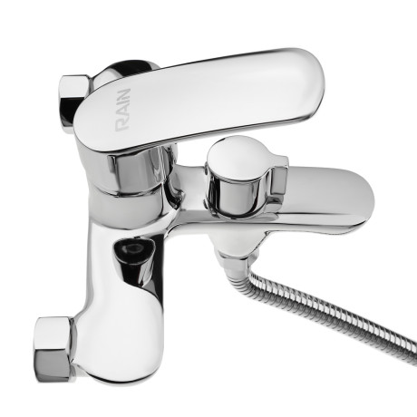 RAIN Смеситель для ванны Фианит, короткий излив, душ. набор, картридж 35мм, латунь, хром