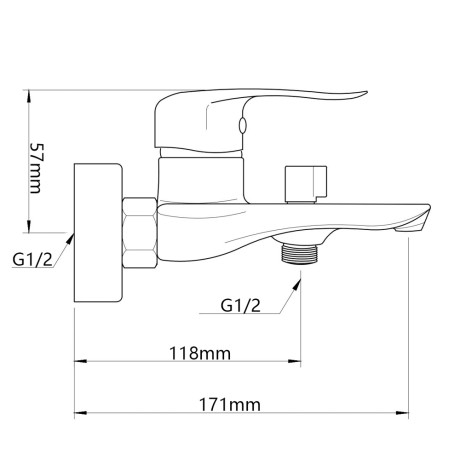 RAIN Смеситель для ванны Фианит, короткий излив, душ. набор, картридж 35мм, латунь, хром