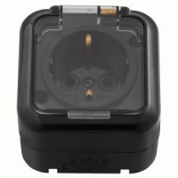 Bylectrica ПРАЛЕСКА АКВА роз. ОУ 1 мест. 16А земля, прозр. крышка черный, IP54 (РА16-297 черный)