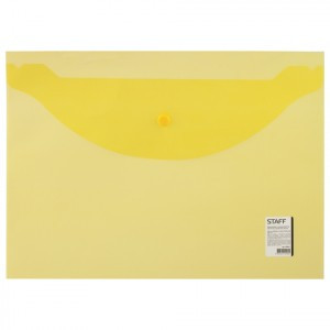 Папка-конверт с кнопкой STAFF, А4, 340х240 мм, прозрачная, желтая, до 100л., 0,12 мм, 226031