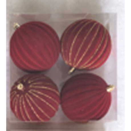 Набор елочных украшений 10RDC4/H82-3 10 см 4 шт Шары БАРХАТ Рубин