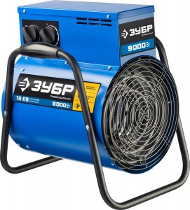 Пушка ЗУБР "ПРОФЕССИОНАЛ" "круглая" тепловая электрическая, гладкий нерж ТЭН, 6/9 кВт, 380В zuТП-П9