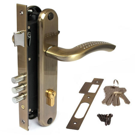 Замок врез 2227-AB  Apecs (бронза) с ручками, личина-60мм  \10