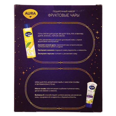 Подарочный набор женский AURA: Гель-смузи д/душа 3в1, 250мл+Крем д/рук Комплексный, 75мл