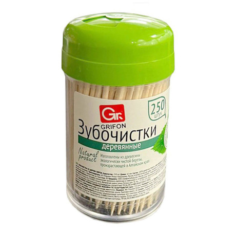 Зубочистки из дерева GRIFON 250 шт. в пластиковой баночке