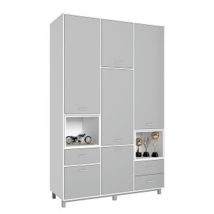 Шкаф трехсекционный Polini kids Mirum 2335, белый-серый/белый (мест 7)