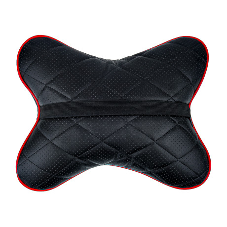 ЕРМАК / NG Подушка-косточка на подголовник, искусственная кожа, эластичная лента, 30х24х13 см, черны