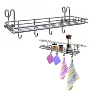Полка д/специй с 4крюч,рейлинг,навес,25*9,5*10см(кратность2шт!!!),сталь/хром провол.AN52-136 Мультид