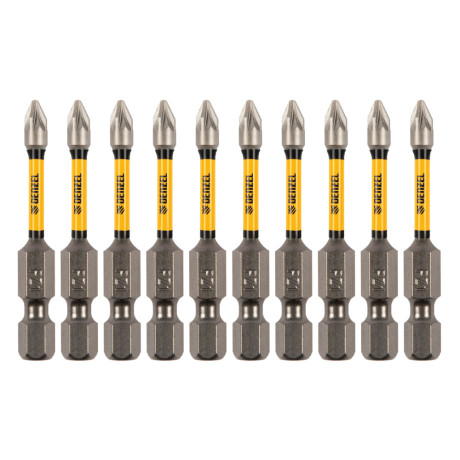 Бита IMPACT, PZ1x50 мм, лазерная обработка шлица, сталь S2, 10 шт., Е 6,3 Denzel