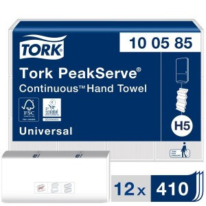 Полотенца бумажные д/дисп Tork PeakServe Н5 Univ 1сл 410л/пач12п/кор100585 867245