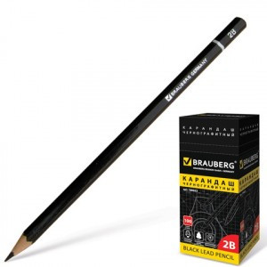 Карандаш ч/гр BRAUBERG, 1 шт., "Touch line", 2В, корпус чер., без резинки, заточ., 180623