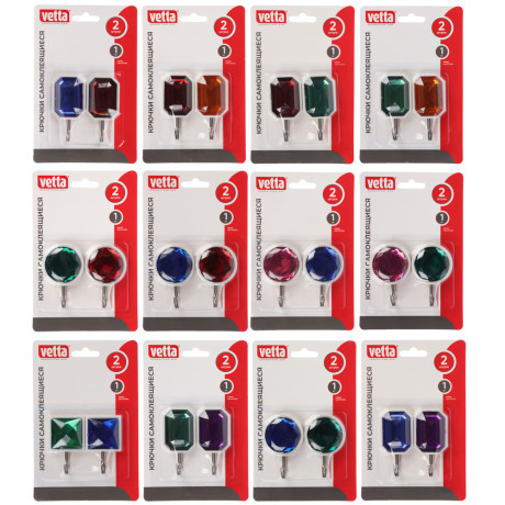 VETTA Крючки самоклеящиеся, "Кристалл", 2шт, пластик, металл