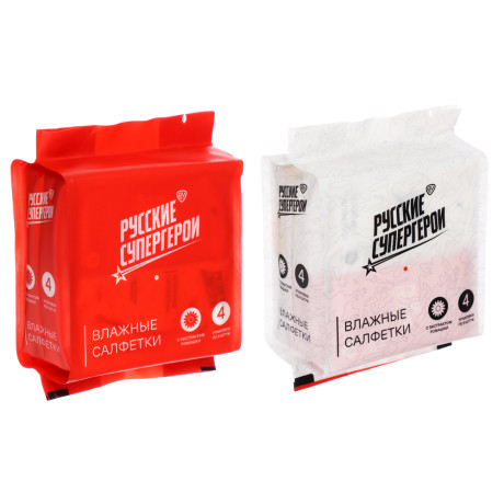 BY Русские Супергерои Влажные салфетки, мини, 4 упаковки по 8 шт