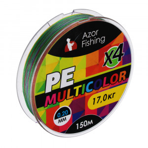 AZOR FISHING Леска плетеная, PE Премиум 4 нити, 150м, 0,20мм, 17,0кг, многоцветная