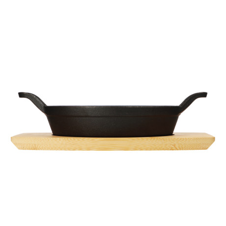 SATOSHI Сковорода мини на подставке из бамбука чугун, овальная, 15х9.8см, индукция