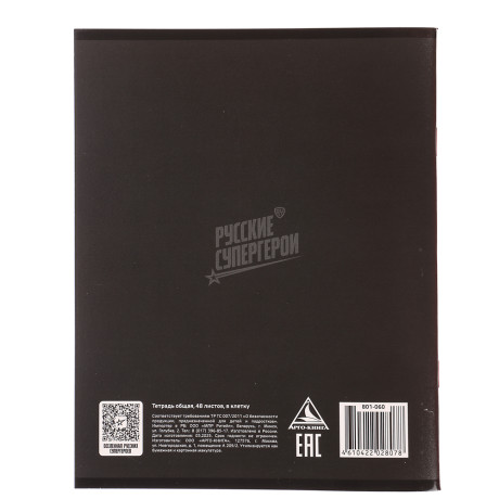 BY Русские Супергерои Тетрадь общая 48л.в клетку "Графика", УФтвин лак, обл. картон, скрепка, 4 диз.