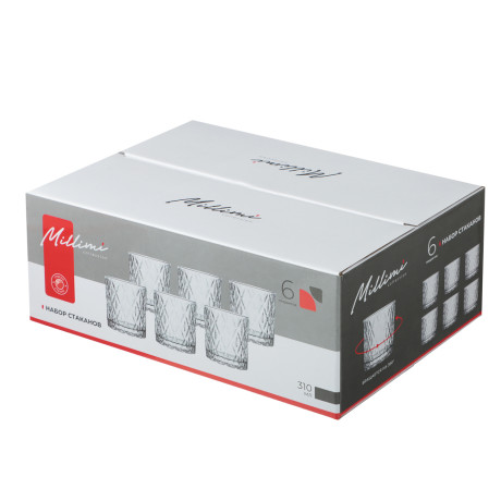 MILLIMI Набор вращающихся стаканов 6 шт, 310 мл, стекло, ромб