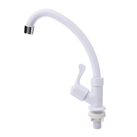 Кран для холодной воды, однорычажный, пластик, гайка, белый