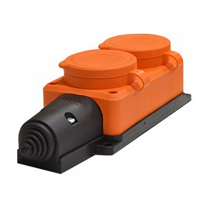 UNIVersal колодка ОУ двойная 2гн. с загл. каучук (оранжевая) 2P+PE 1x16A 220-240V IP44 3033 (РФ)
