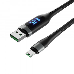 FORZA Кабель для зарядки с дисплеем Micro USB, 1.2м, 3A, быстрая зарядка QC3.0, плетеный кабель