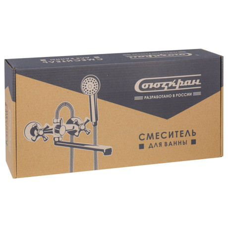 СоюзКран Смеситель для ванны с душем, прямой излив 35см, кер. кран-буксы 1/2, хром, цинк, SK08-P208