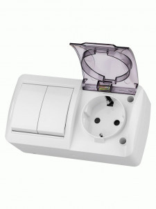 TDM Селигер Блок ОУ гориз.(роз.1мест.16А земля,шторки,крышка+выкл.2кл.10А) IP54 бел.(5!) SQ1818-0023