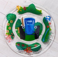 Тарелка Синий трактор/Цифры 19,5см стекло (кратность 12шт!!!) МФК СТТ195-2