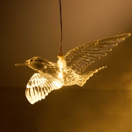 Гирлянда дождь LLN-25-1 8насадок "ПТИЦА" длина 4м, счет ТЕПЛЫЙ БЕЛЫЙ. Размер птицы 25*16см. Длина нитей 0,5/0,7м