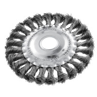 Щетка для УШМ, 125 мм, &quot;Плоская&quot;, крученая нержавеющая проволока 0.5 мм, посадка 22.2 мм Denzel