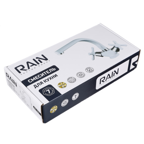 RAIN Смеситель для кухни Веста, высокий излив, кран-буксы 1/2, латунь, белый