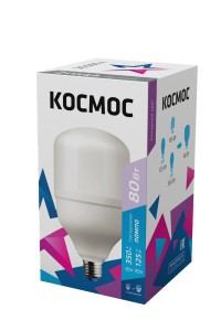 КОСМОС ЛОН A140 высокомощ E27 80W 6900lm 6500K 6K 189x138 перех на Е40 в компл LksmHWLED80WE2765