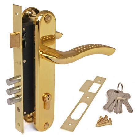 Замок врез 2227-G/GM  Apecs (зол./мат.зол.) с ручками, личина-60мм  \10