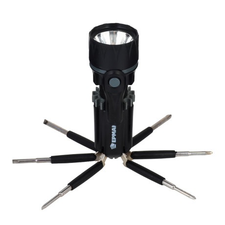 ЕРМАК Фонарь с инструментами, 8 в 1, 2 LED, 2 режима, 3xAAA, пластик, металл