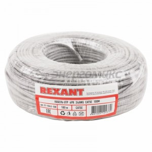 Кабель UTP 4PR 24AWG, CAT5e (бухта 100м)  REXANT, 01-0043-100