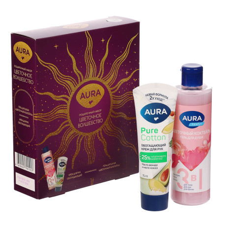 Подарочный набор женский AURA: Гель д/душа Цветочный коктейль 250мл+Крем д/рук Обогащающий, 75мл
