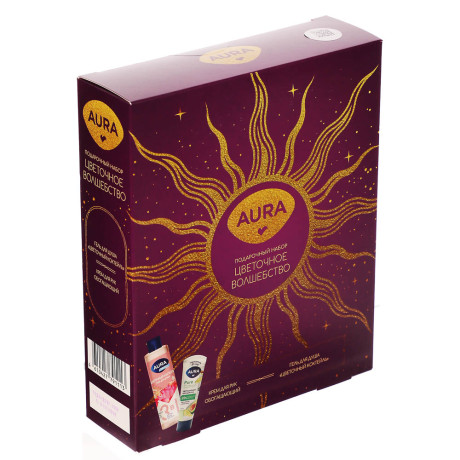 Подарочный набор женский AURA: Гель д/душа Цветочный коктейль 250мл+Крем д/рук Обогащающий, 75мл