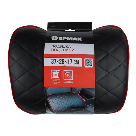 ЕРМАК / NG Подушка под спину, искусственная кожа, эластичная лента, 37х28х17 см, черный