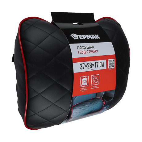 ЕРМАК / NG Подушка под спину, искусственная кожа, эластичная лента, 37х28х17 см, черный
