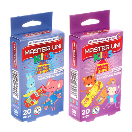 Лейкопластырь MASTER UNI "Детский Веселый цирк" бактериц,на полимер.осн,20шт