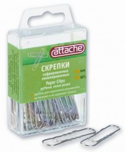 Скрепки Attache, 50 мм, никелированные, гофрированные, 30 шт.европодвес 97300