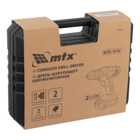 Дрель-шуруповерт аккумуляторная MCDL-18-02, Li-Ion, 18 В, 2 акк. MTX