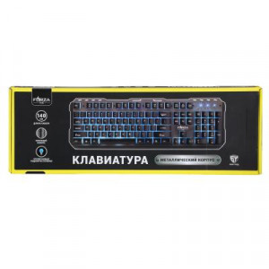 BY Клавиатура мембранная, 104кл., синяя подсветка, металл, синяя кириллица, каб.140см