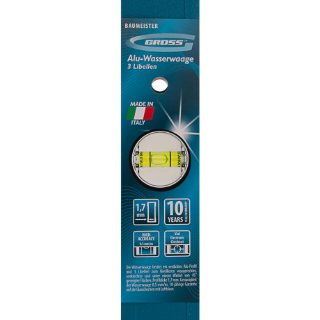 Уровень алюминиевый усиленный, 800 мм, 3 глазка Gross