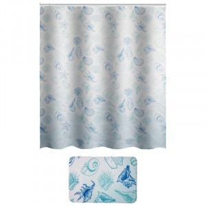 Набор для ванной комнаты "Ракушки" (занавеска 180х160см, коврик 45х68см), 104498 Рыжий кот