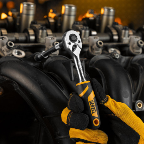 Ключ-трещотка 1/4", 90 зубьев, с быстрым сбросом, CrV Denzel