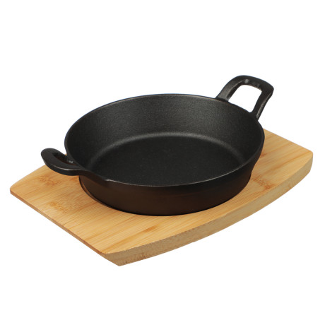SATOSHI Сковорода мини на подставке из бамбука чугун, круглая, 18см, индукция